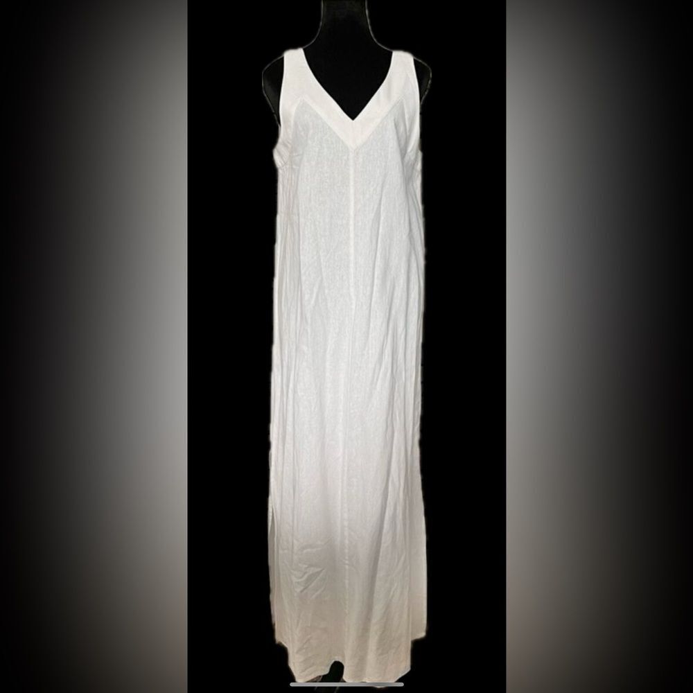 NWT DKNY linen maxi dress, white with slit and v neck, tank top XL - Picture 6 of 7